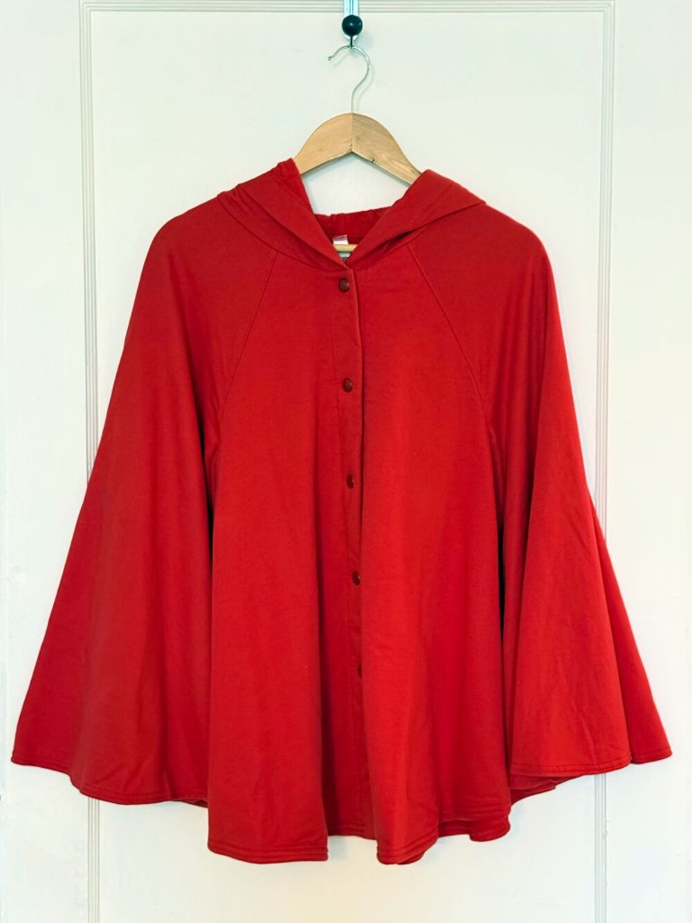 Vintage American Apparel Red Hooded Fleece Button Snap Cape Poncho One Size